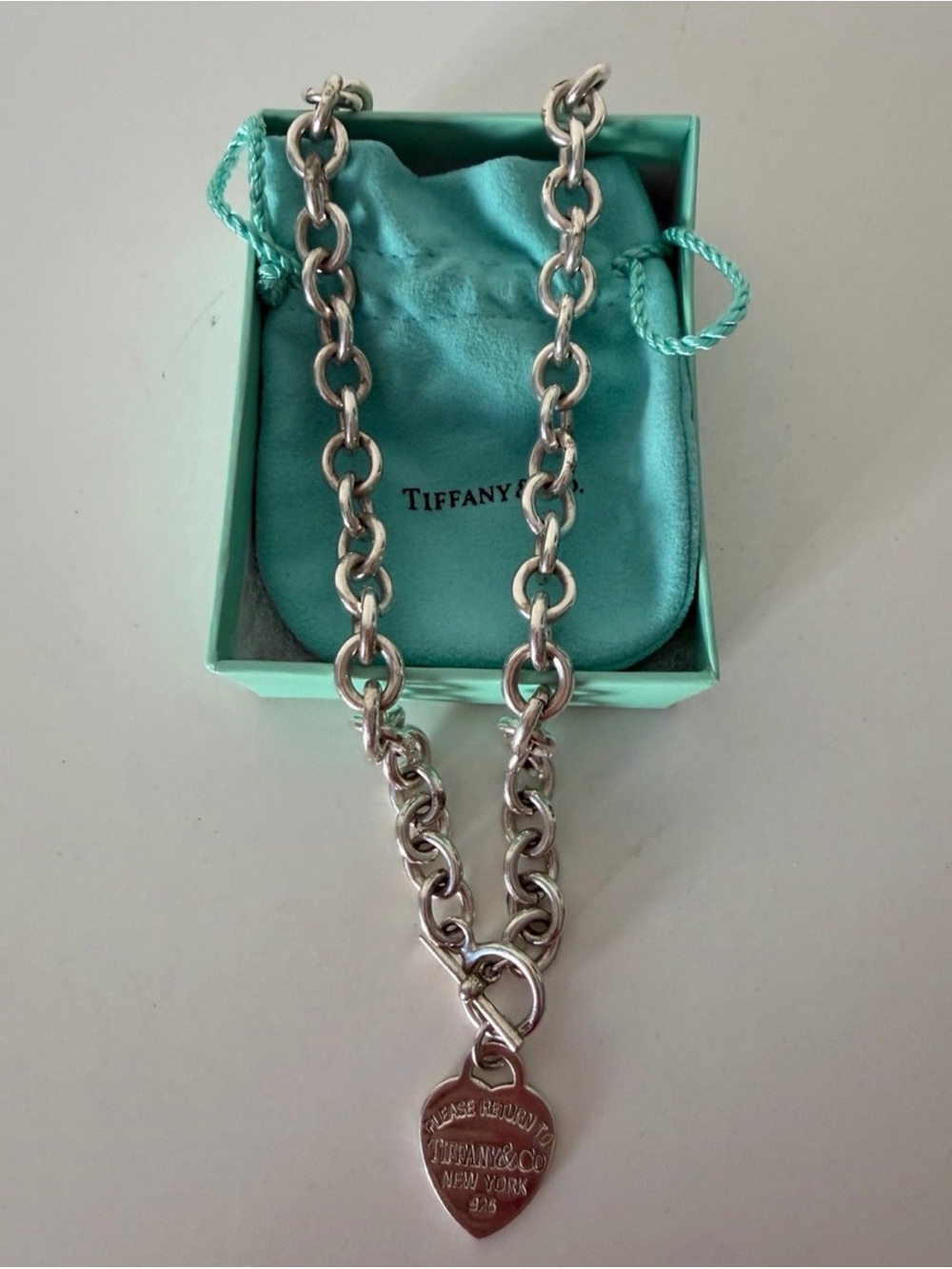 Silver Color Link Necklace with Heart Tag Pendant